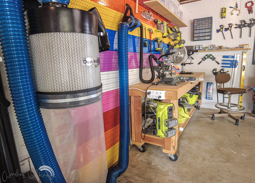 Rockler Dust Collector in colorful garage