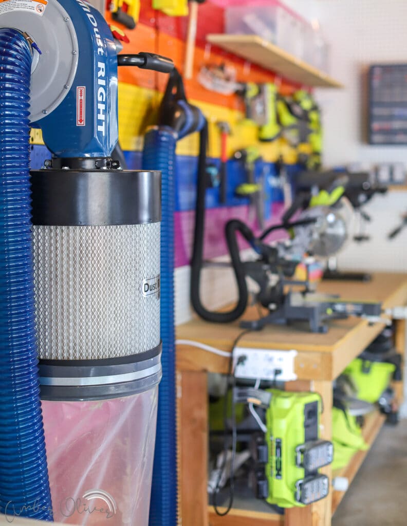 rockler dust collection system in colorful garage 