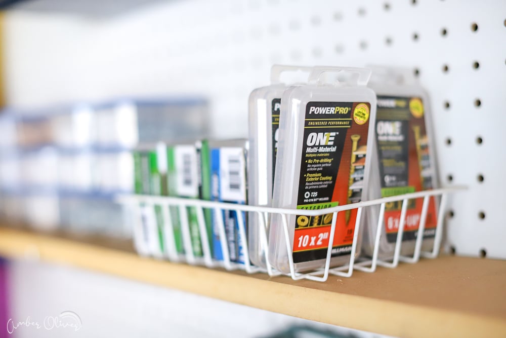 National Hardware fasteners on wall control pegboard shelf