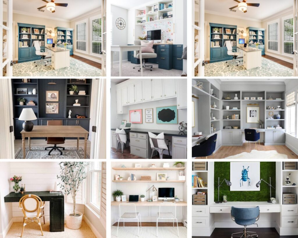 collage with nine diy built in desk ideas