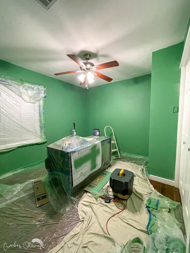 room taped off and painted with Wagner paint sprayer