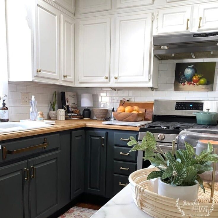 Image for Green and White Kitchen Cabinets with Dark Green Bottom Cabinets