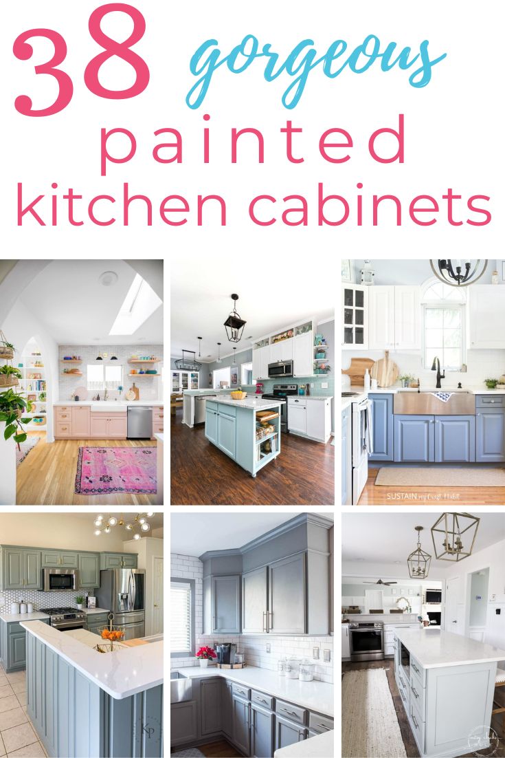 painted kitchen cabinets pin collage with text