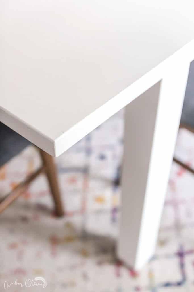 corner of table painted white without sanding