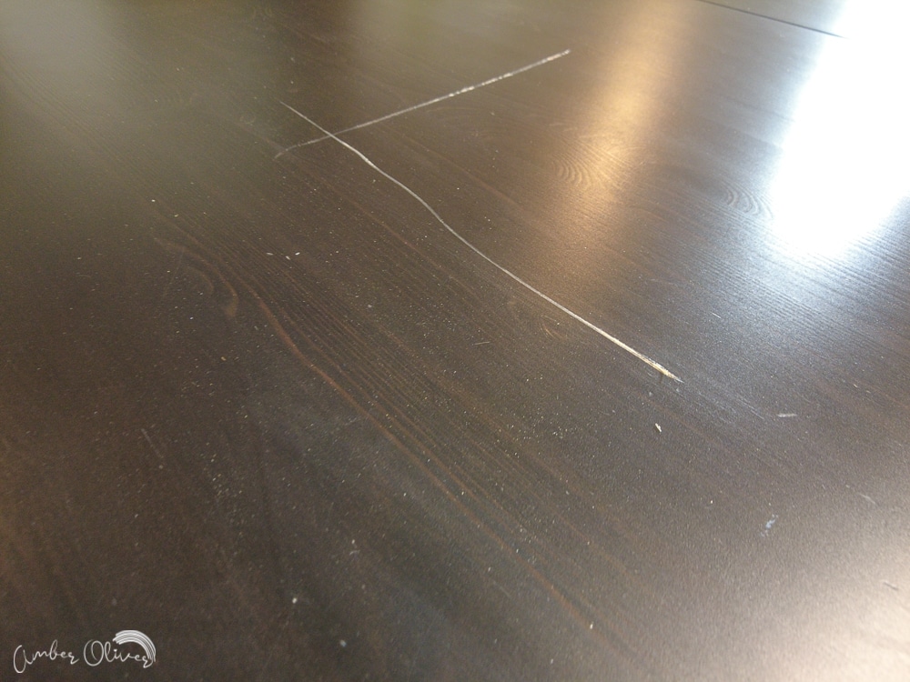 cut in table top that needed repair before painting table