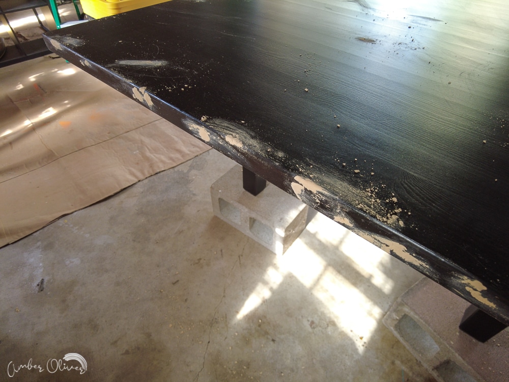 using wood filler to fix table before painting