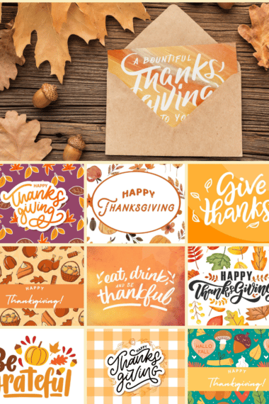 collage image of printable thanksgiving cards