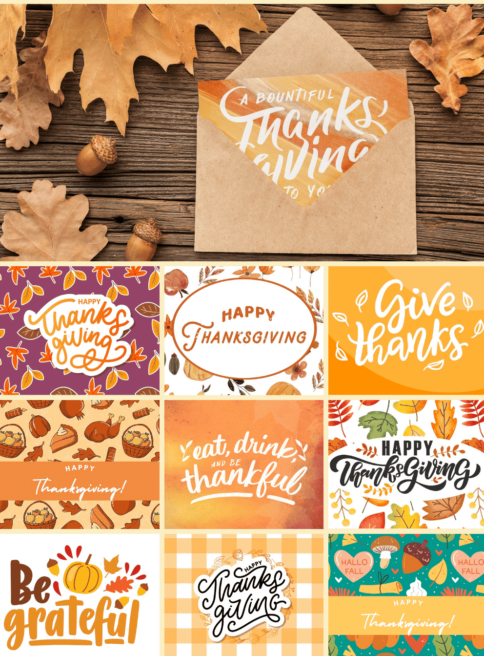 collage image of printable thanksgiving cards