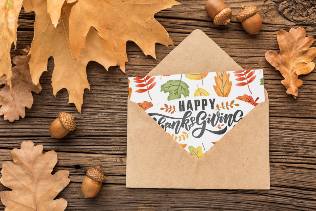 printable thanksgiving card mockup with leaves