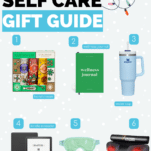 blue background self care gift guide pin image
