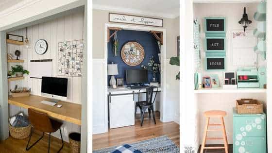 collage of closet home office ideas