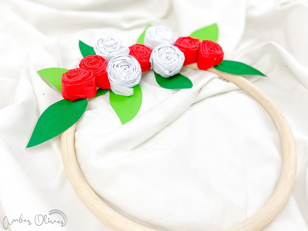 close up of valentine wreath diy project