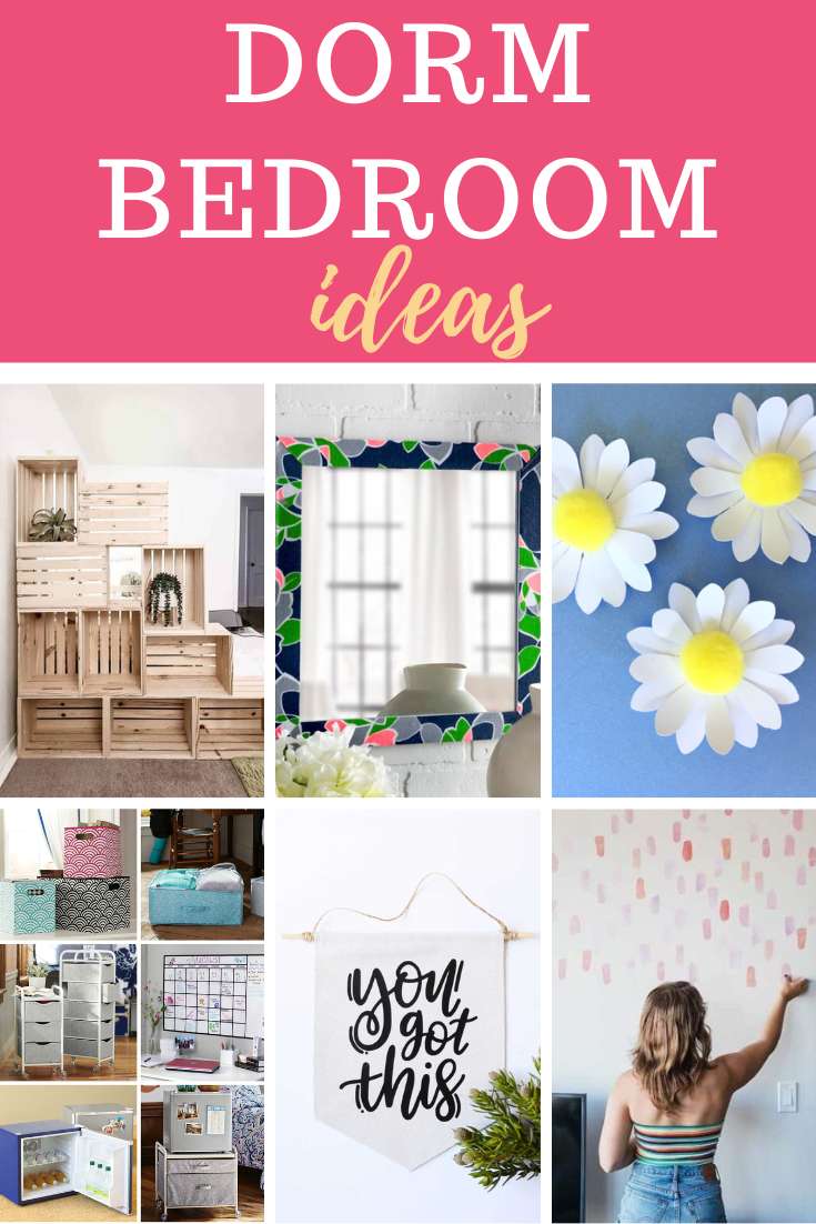 Dorm bedroom ideas pin collage with text