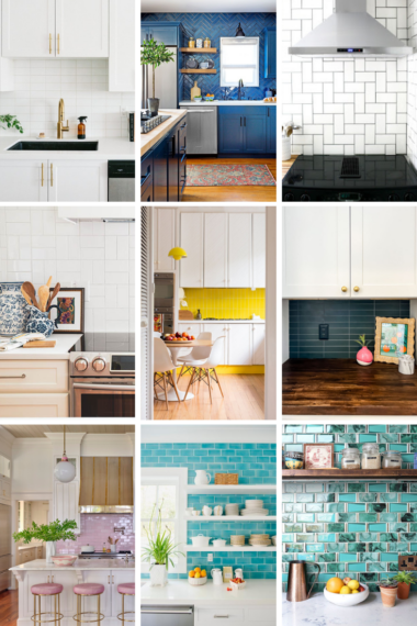 collage of various colors subway tile backsplash ideas for the kitchen