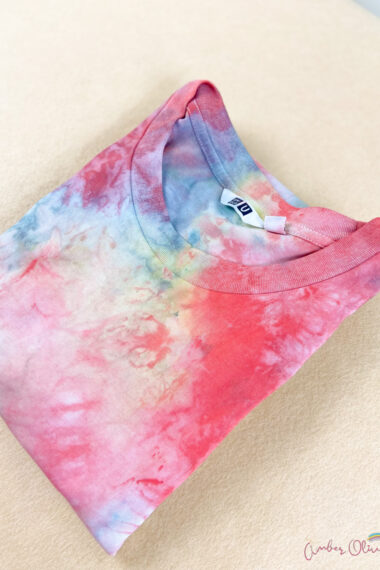 close up shot of a tshirt we used for our how to ice dye tutorial