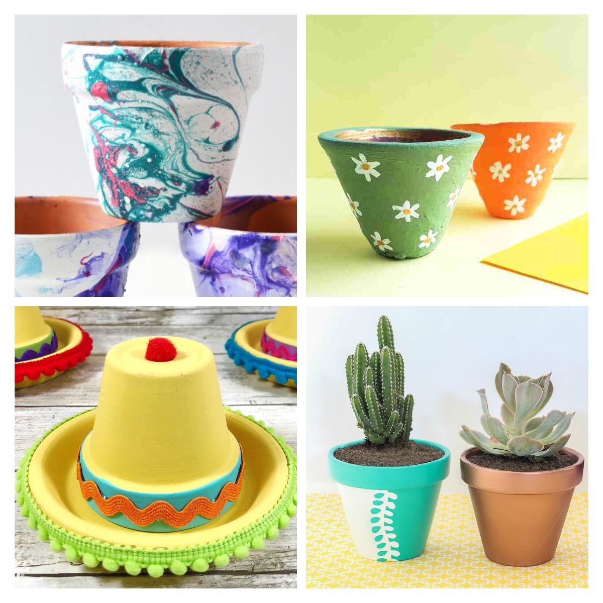 collage of 4 images Painting Clay Pots Ideas