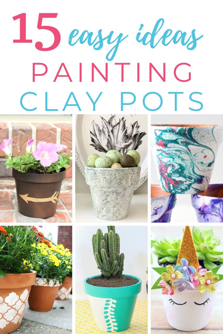 6 image collage painting clay pots with text